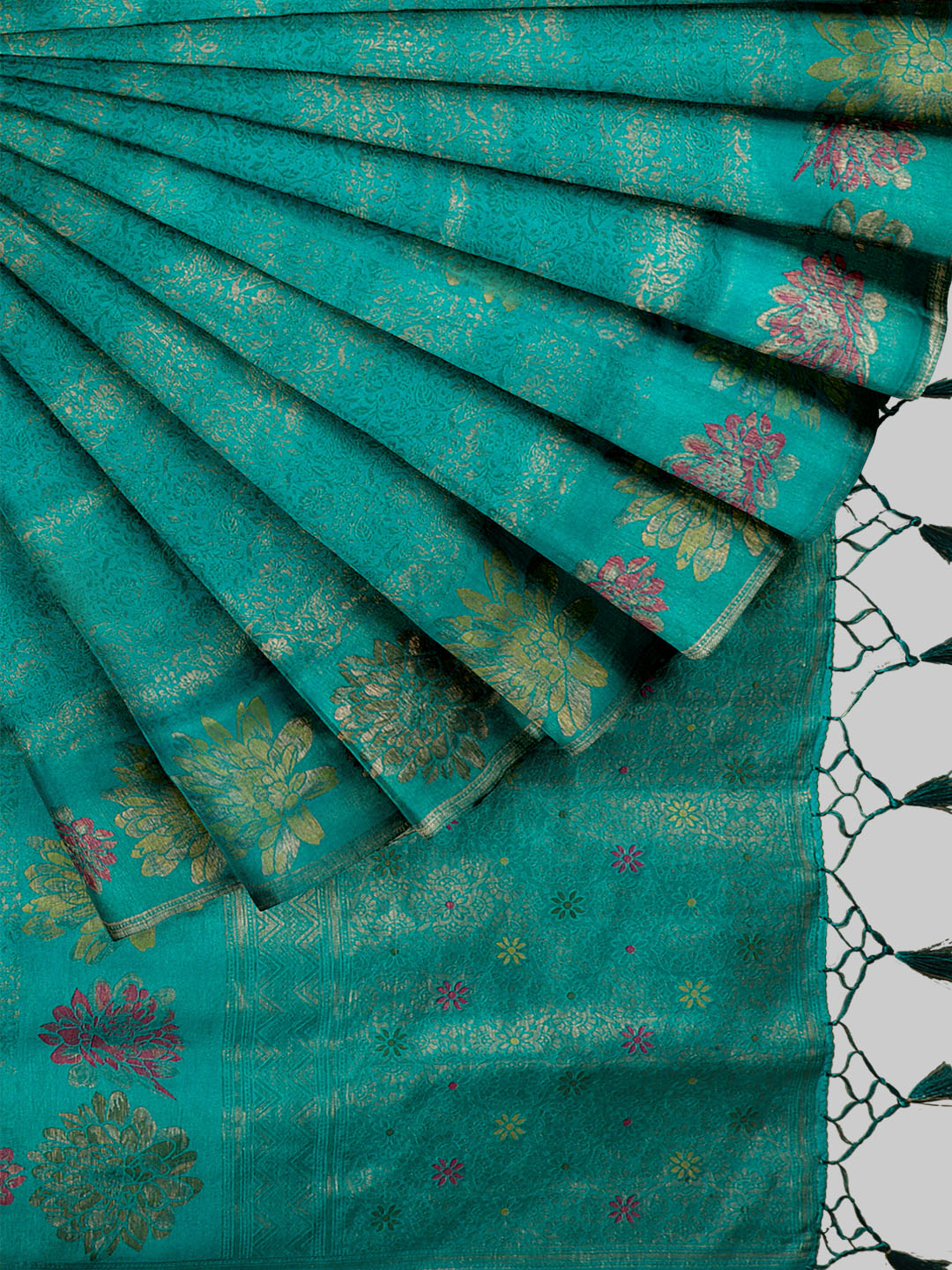 Women Peacock Green Semi Mysore Silk Saree SS370