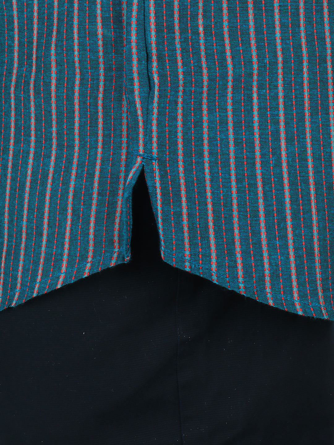 Men Cotton Short Length Striped Pocket Kurta Peacock Green RJ52