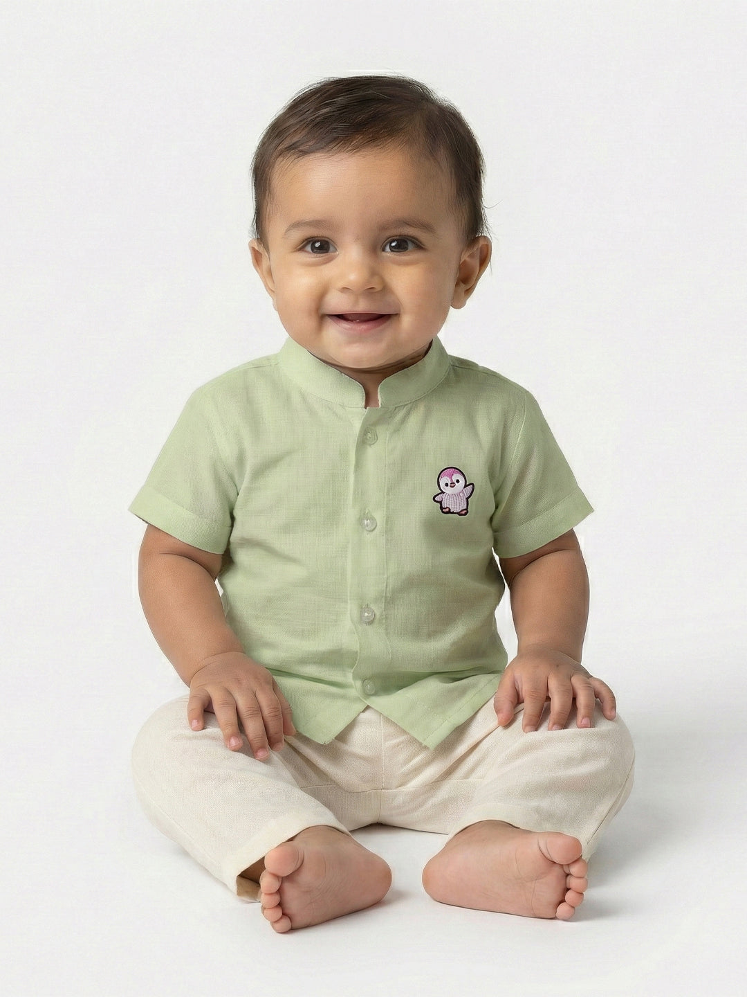 Born Baby Shirt with Pant and Panchakacham Set Pista Green G62