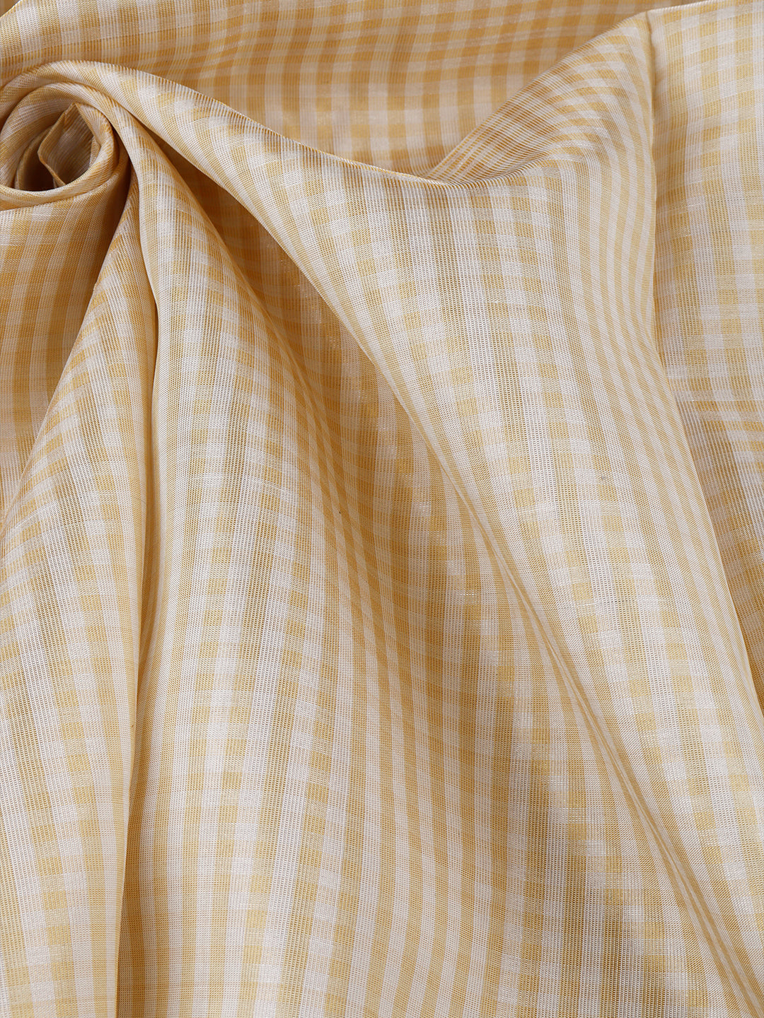 Mens Checked Cream Pure Silk Tissue 10 Meter Shirt Fabric-Zoom view