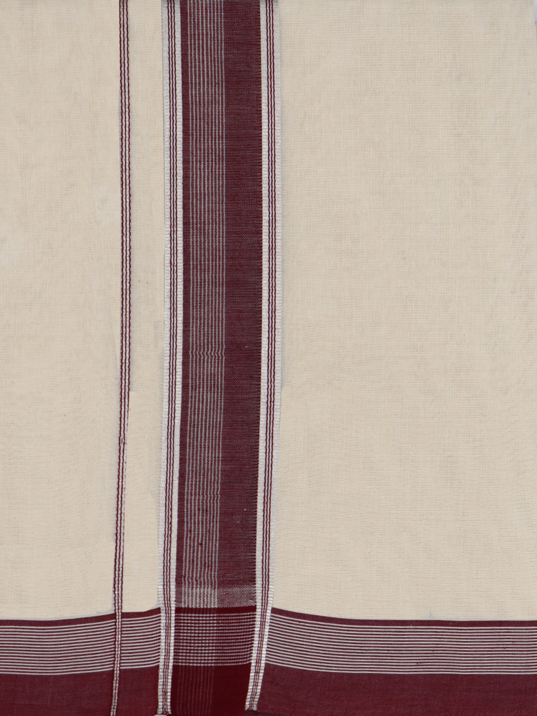 Double Layer Supima Cotton Cream Kora Dhoti with Colour Border - LC34