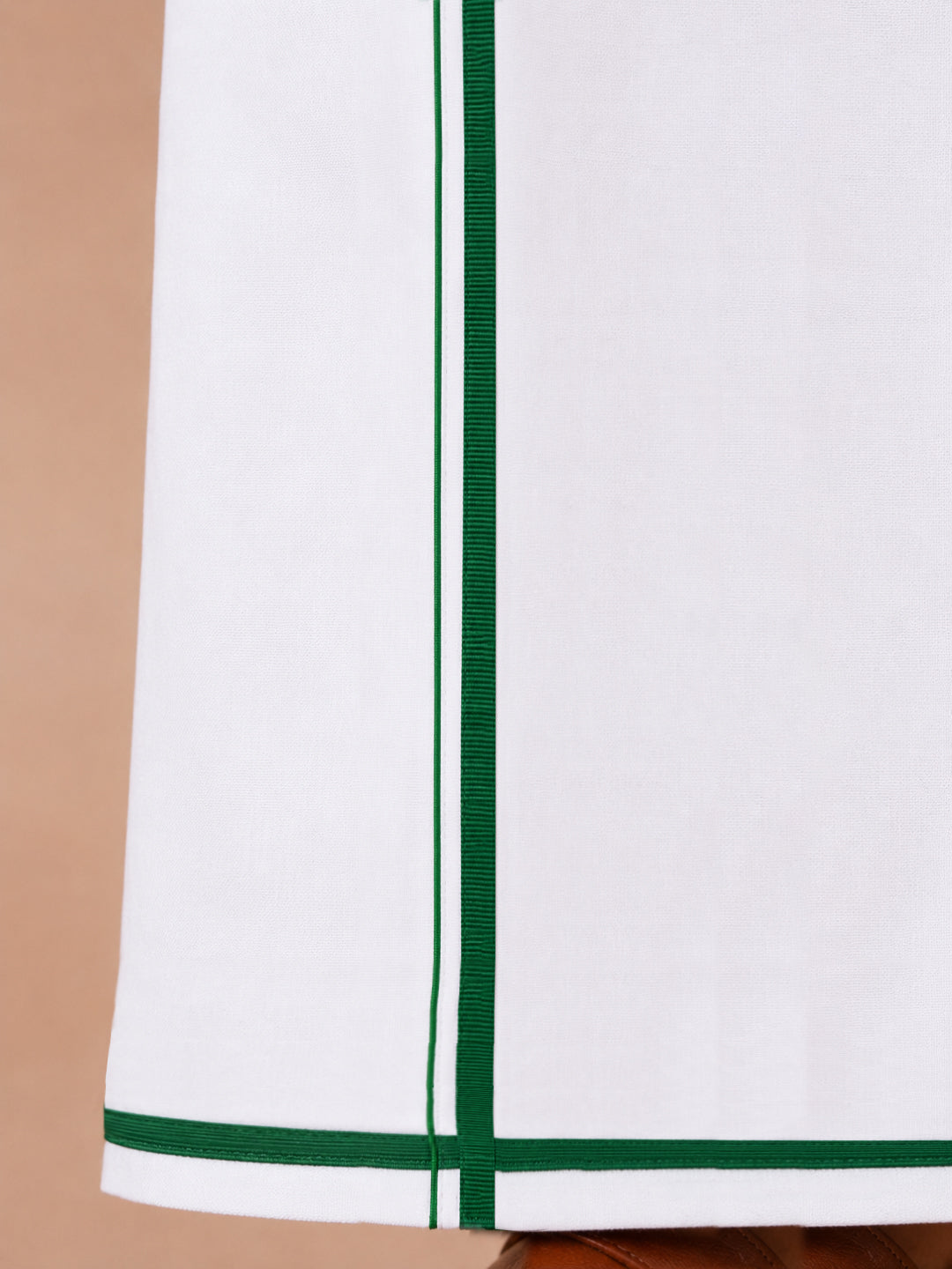 Double Layer 100% Cotton White Dhoti with Big Border - Wisdom WB02