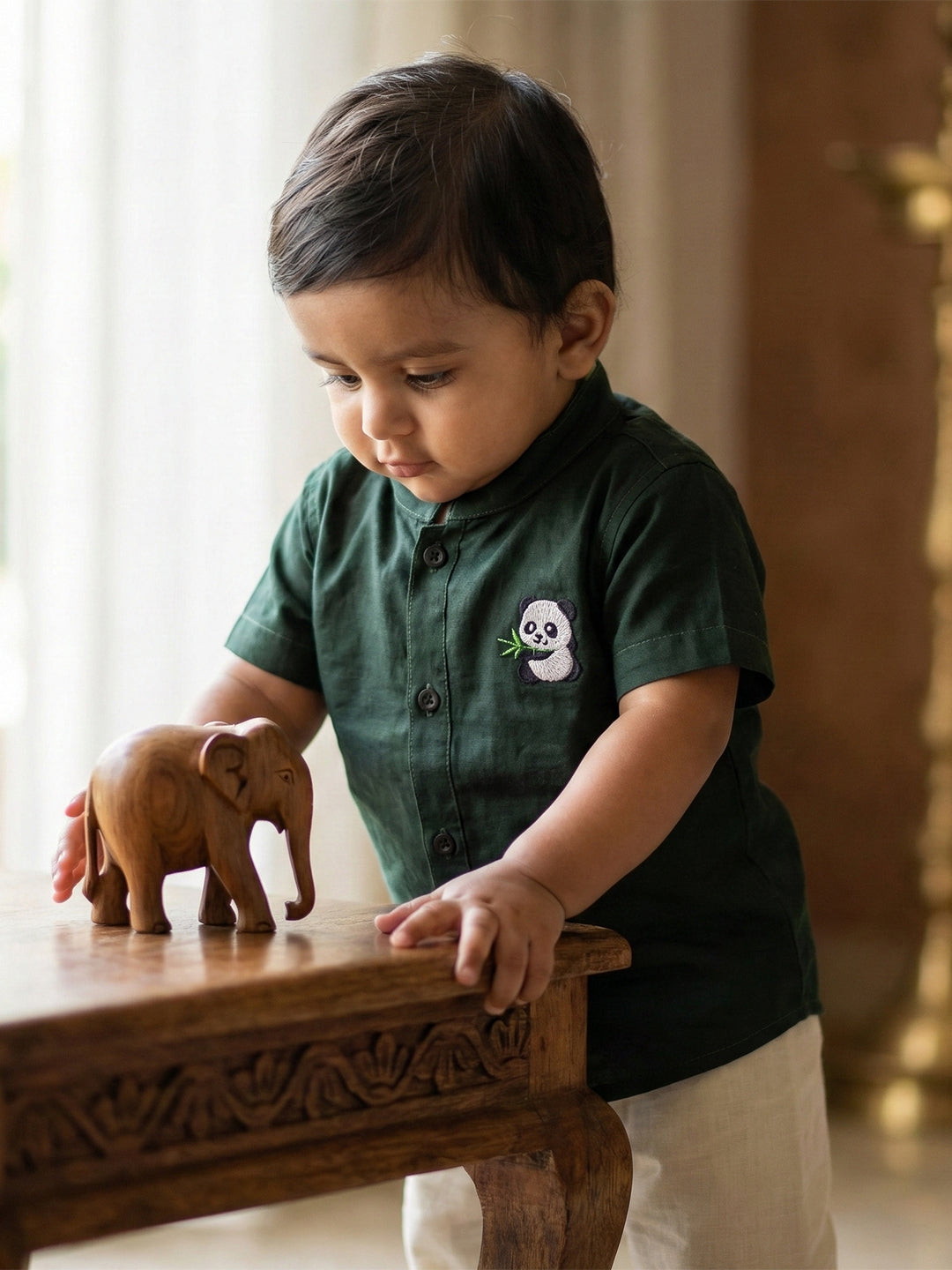 Born Baby Shirt with Pant and Panchakacham Set Dark Green G69