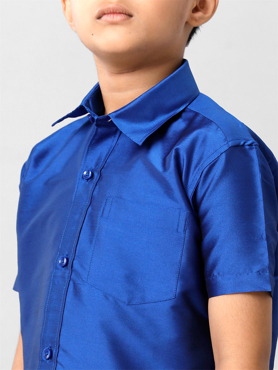 Boys Silk Cotton Light Blue Half Sleeves Shirt K5-Zoom view