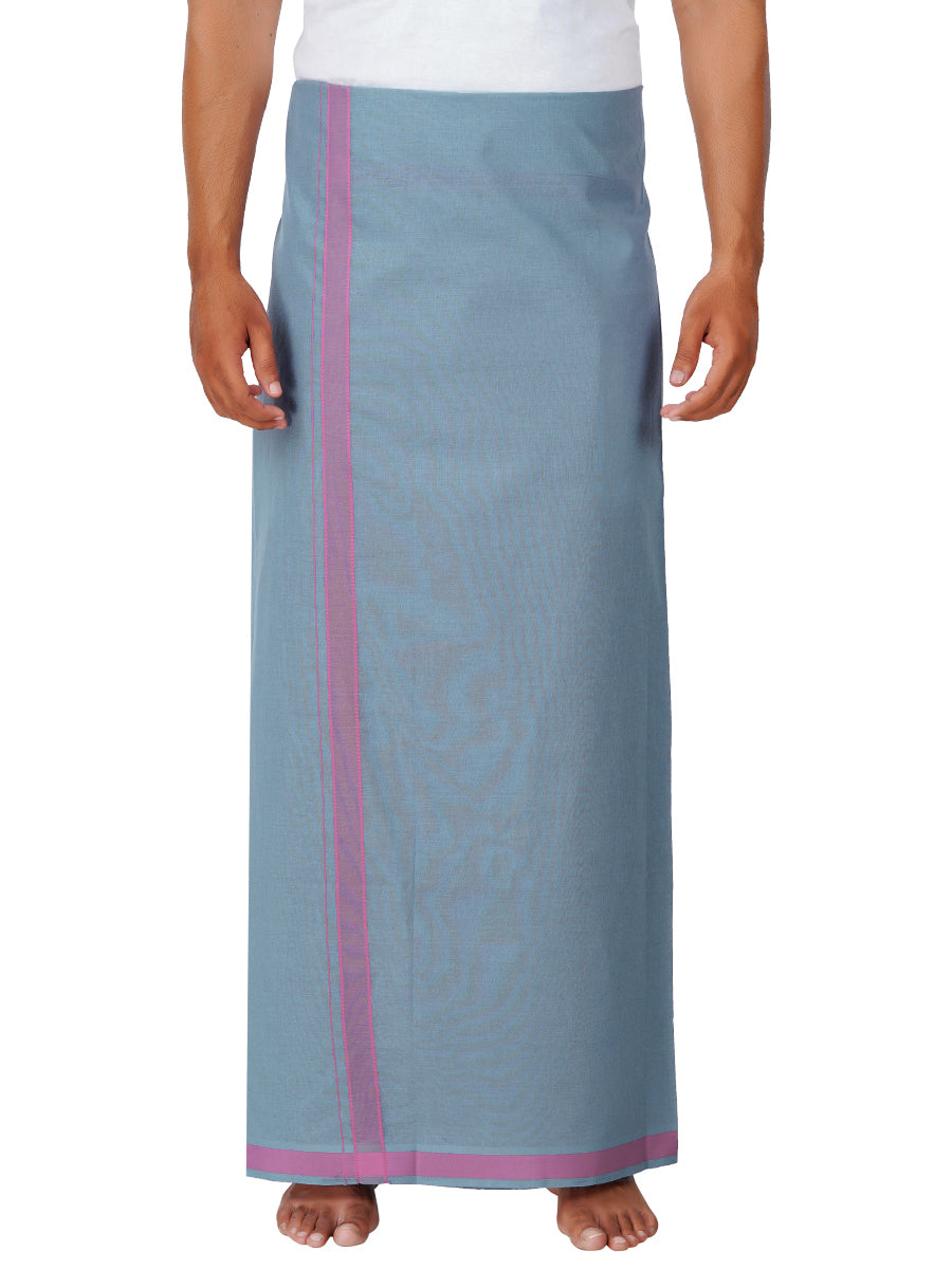 Mens Grey Lungi with Pink Fancy Border My Style Colour 3