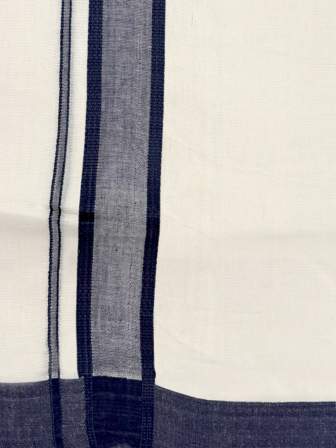 Double Layer 100% Cotton White Dhoti With Navy Border - RP11