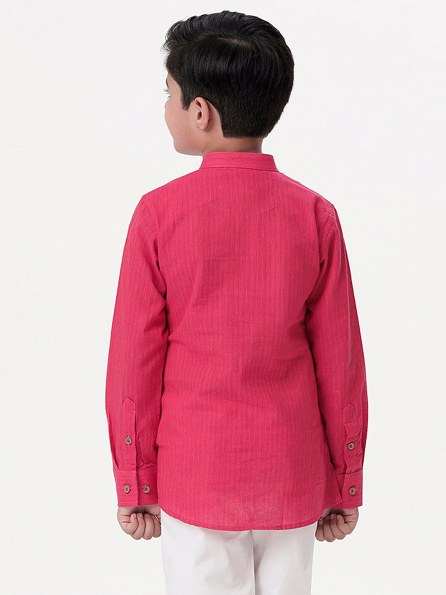 Boys Breeze Cotton Full Sleeves Dark Pink Kurta -Back view