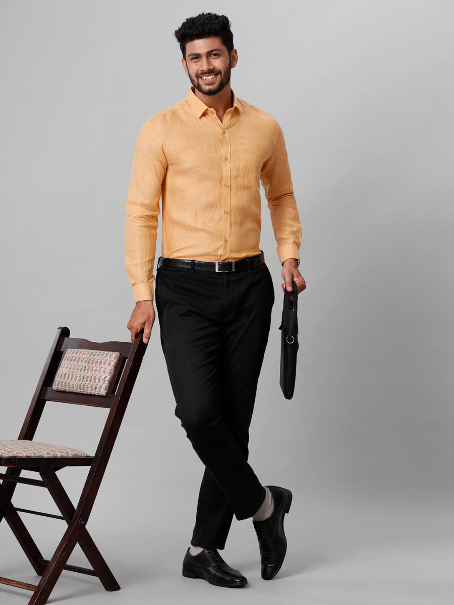 Mens Pure Linen Light Sandal Smart Fit Full Sleeves Shirt-Full view