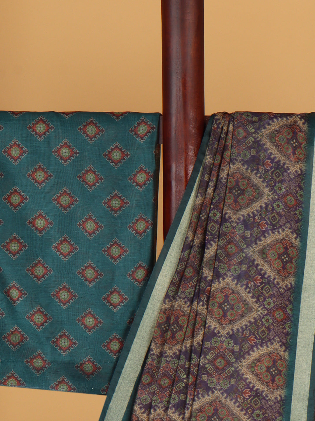 Women Wine Semi Chanderi Cotton Printed Saree SC73
