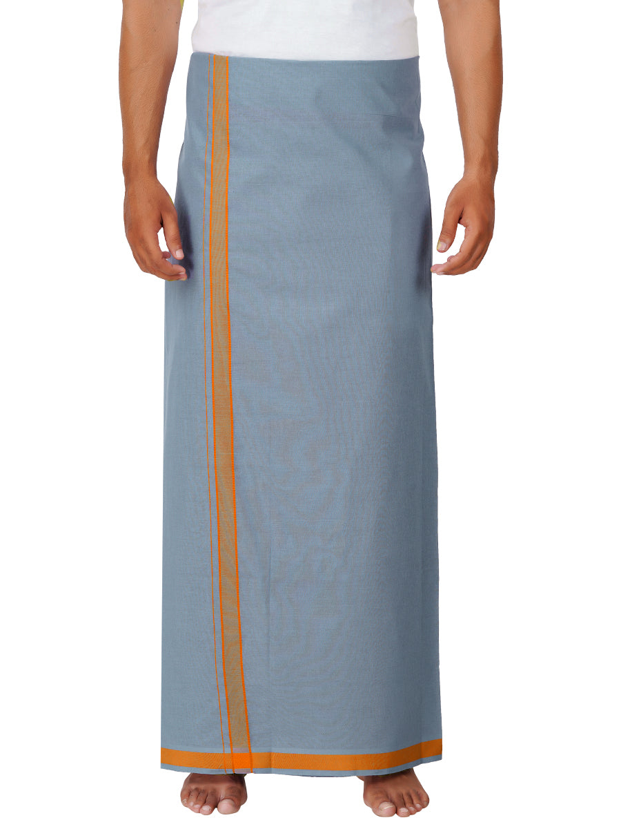 Mens Grey Lungi with Orange Fancy Border My Style Colour 3