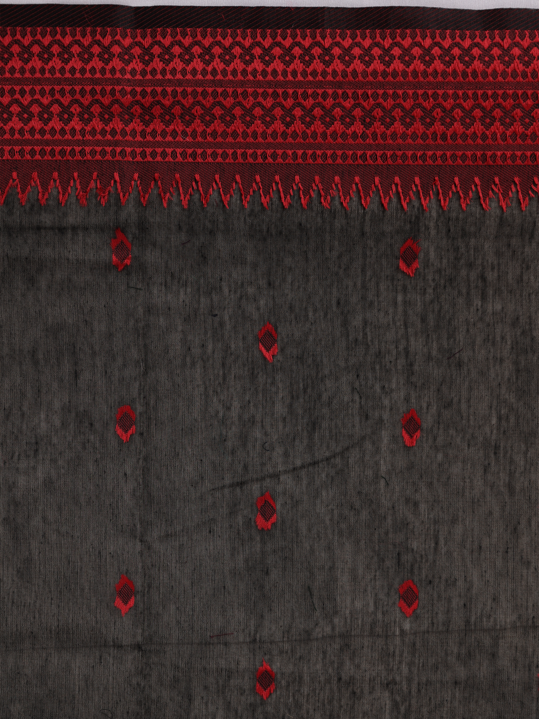 Women Black with Red Kora Cotton Saree SK137