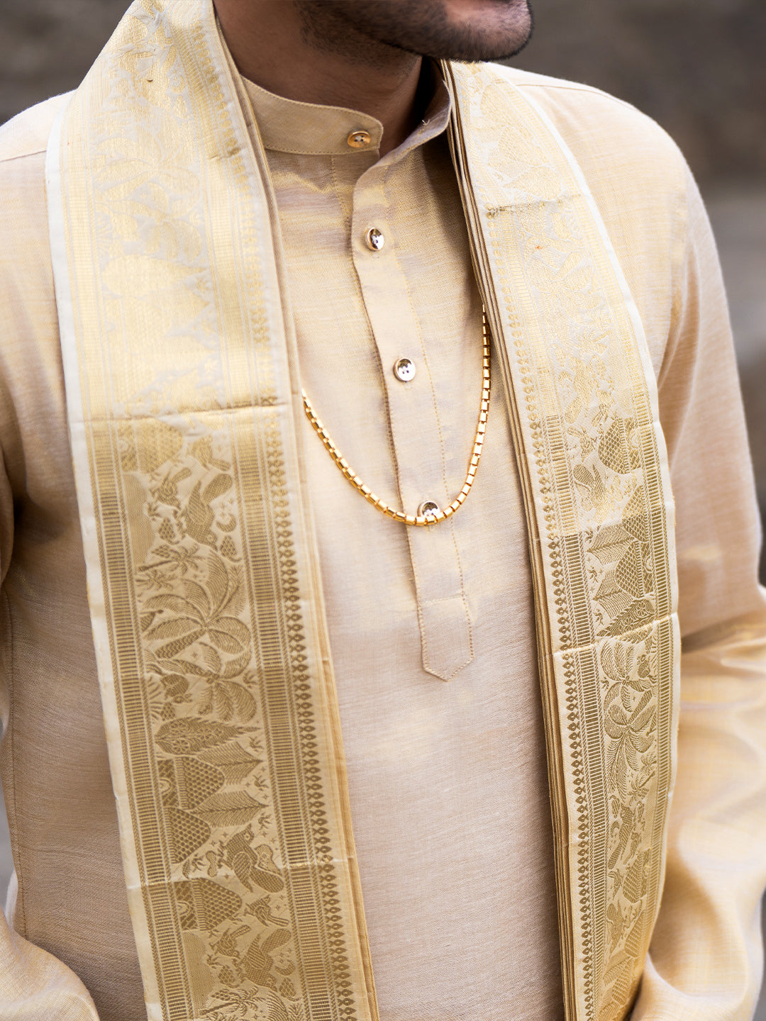 Pure Silk Vairaoosi Check Design Dhoti Shirting & Towel Set with 4" Jari Border – Rajadharbar