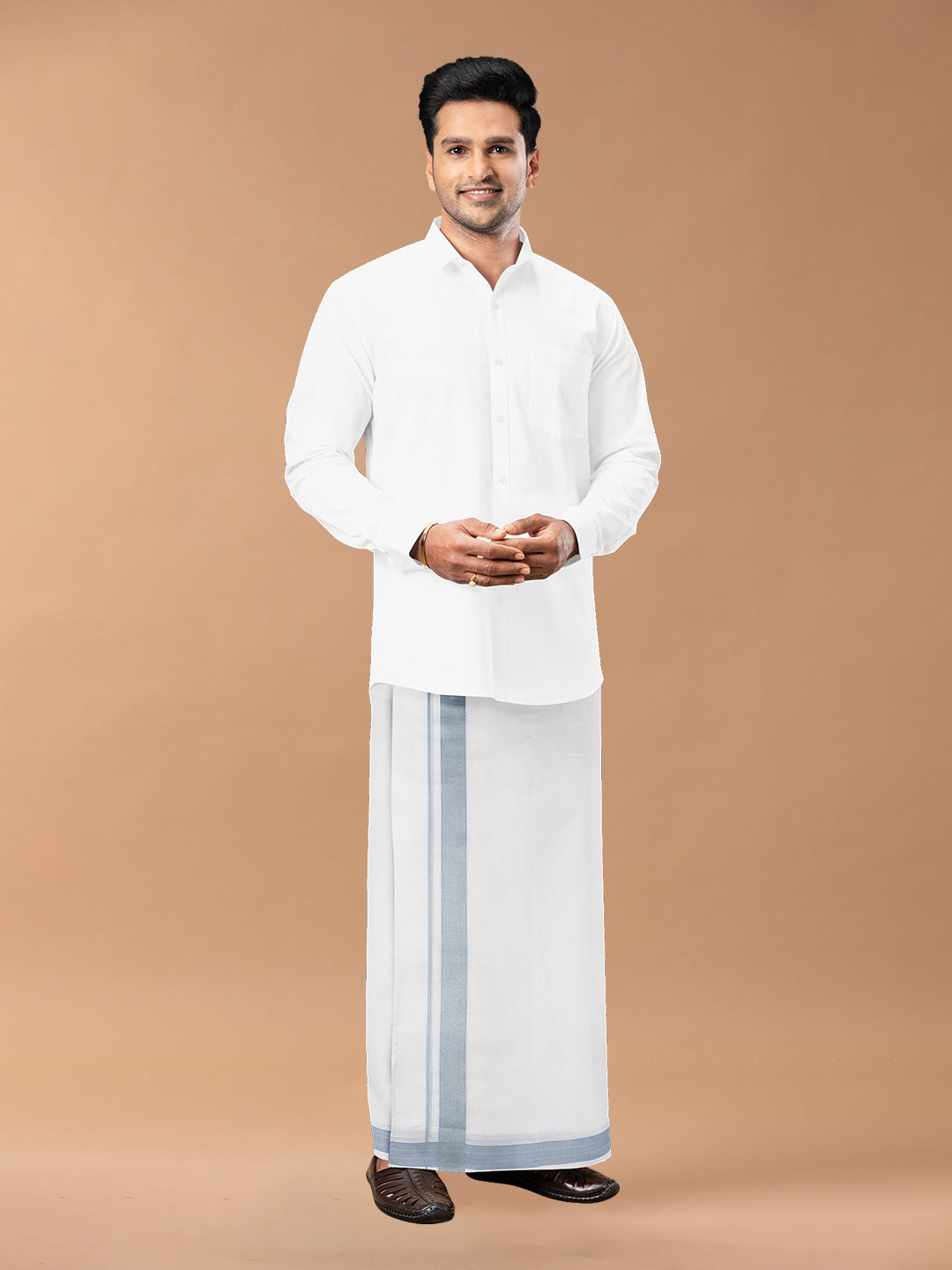 Mens Premium Handloom Dhoti Blue Fancy Jari Border HLM03