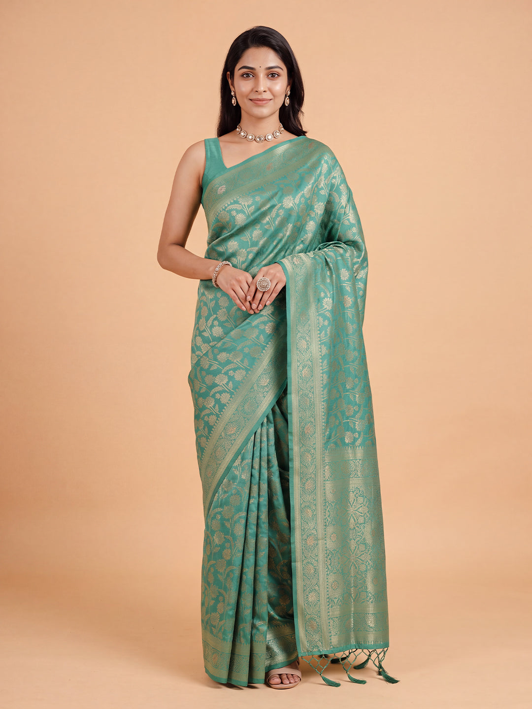Women Semi Tussar Green Saree ST358