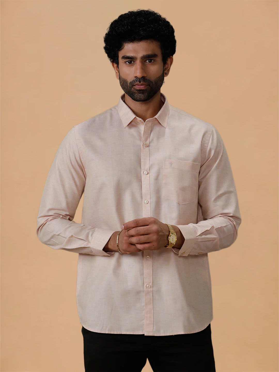 Cotton Rich Light Brown Regular Fit Shirt Trendy 8 YH3