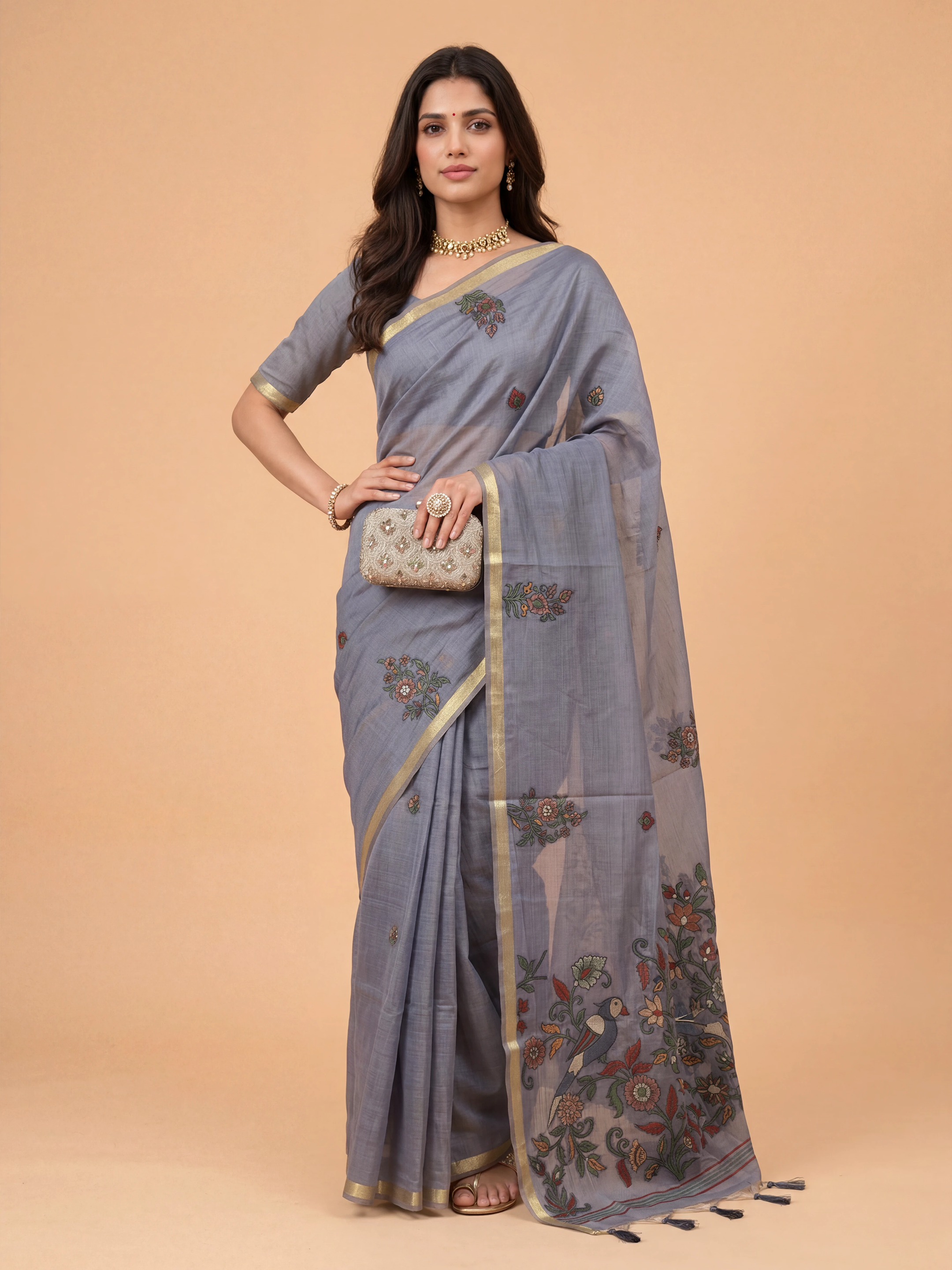 Women Pure Cotton Printed Violet Saree PCS267