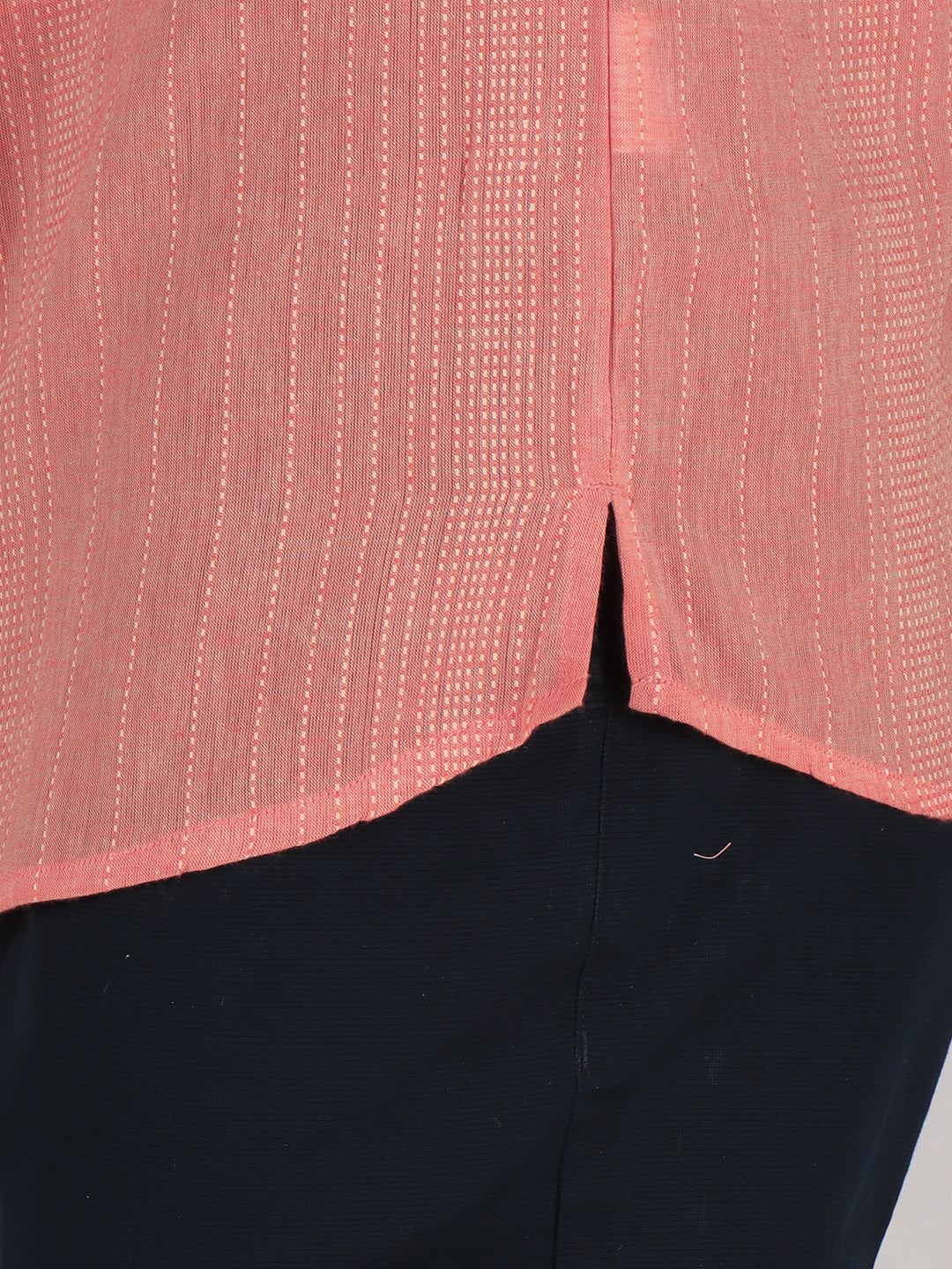 Men Cotton Short Length Striped Pocket Kurta Orange Pink RJ18