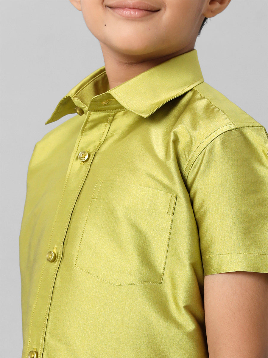 Boys Silk Cotton Lemon Green Half Sleeves Shirt K44-Zoom view
