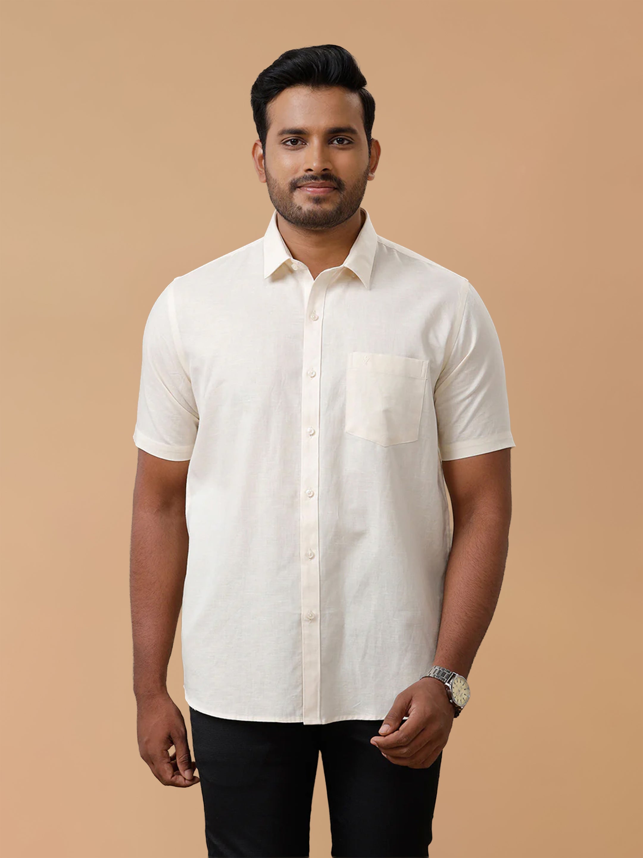 Linen Cotton Cream Regular Fit Shirt LF12