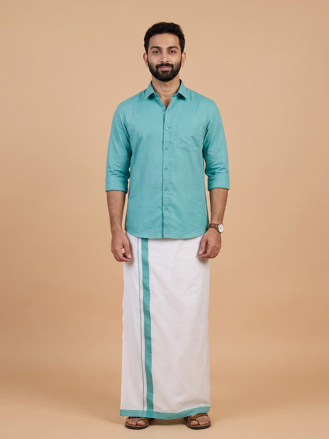 Double Layer 100% Cotton White Kora Dhoti with Colour Border - RSD01