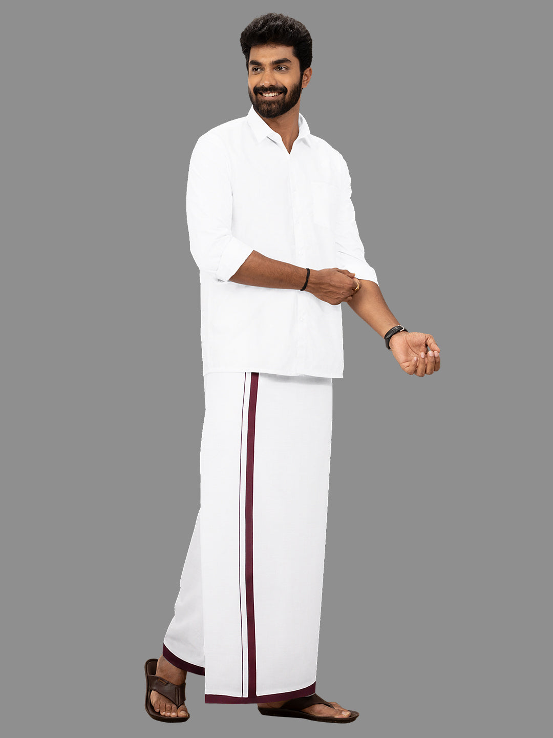 Mens Assorted Border Single Dhoti Gold Star Sattin Fine