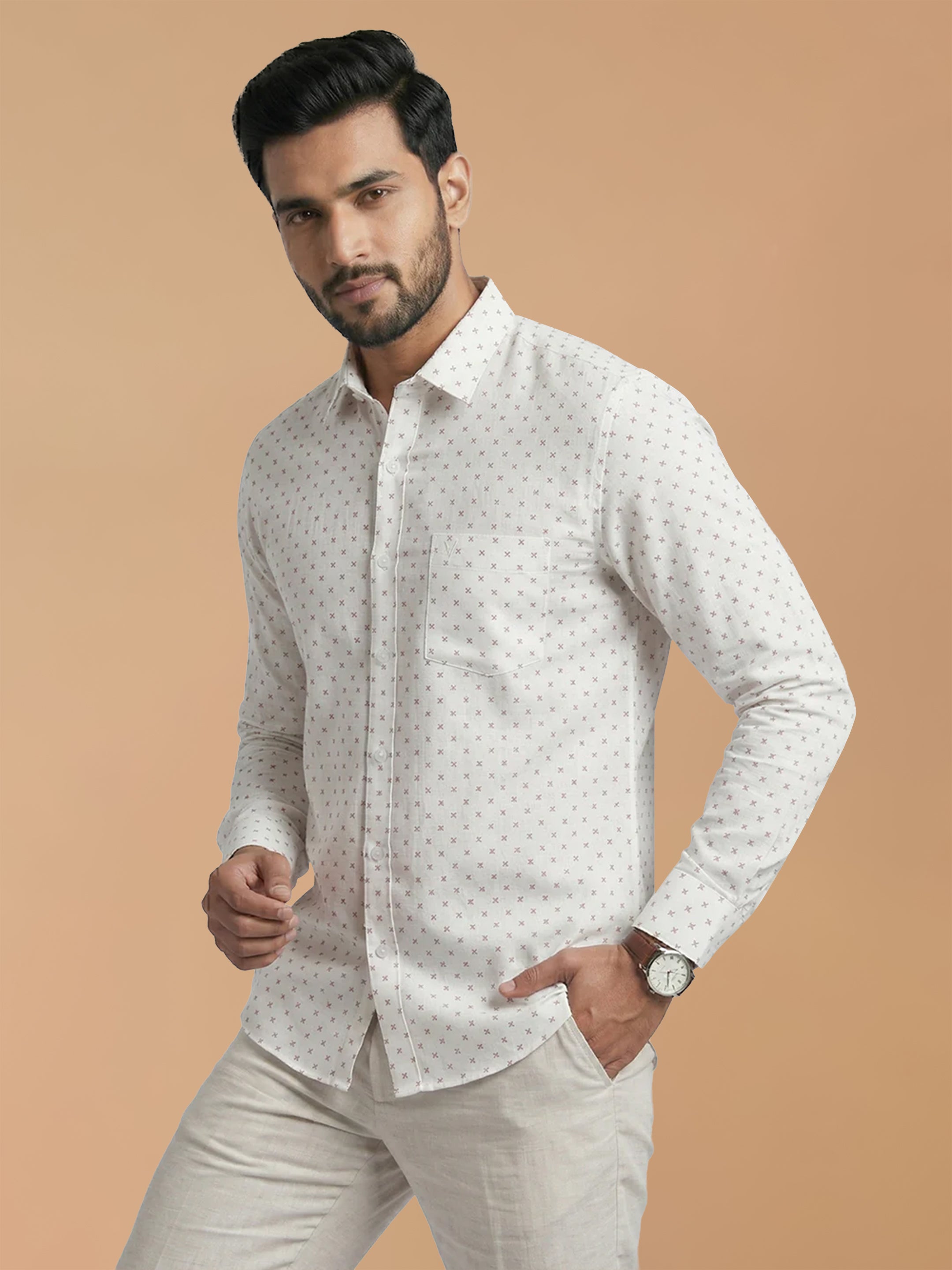 Cotton Rich White Printed Regular Fit Shirt T66 APT9