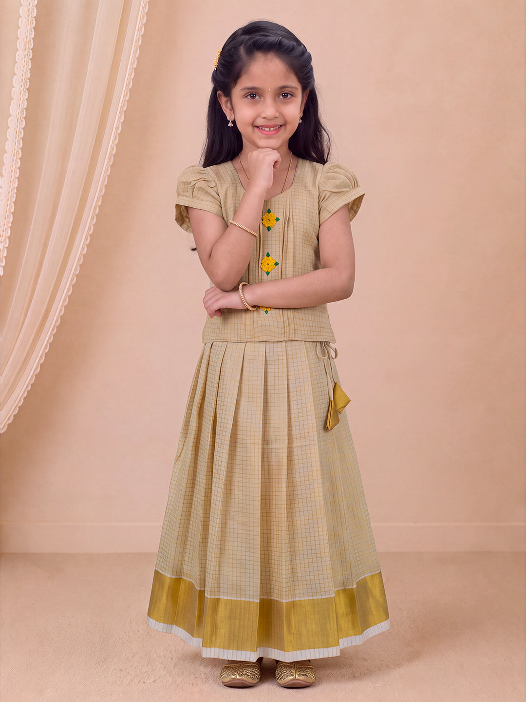 Girls Tissue Gold Pattu Pavadai Set GPS62