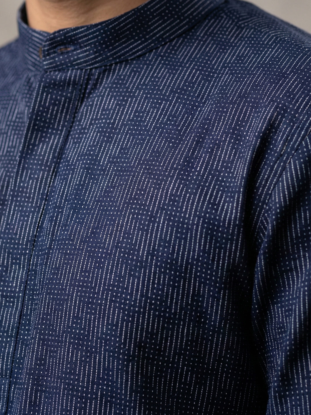 Cotton Medium Length Printed Pocket Kurta Dark Blue RN48