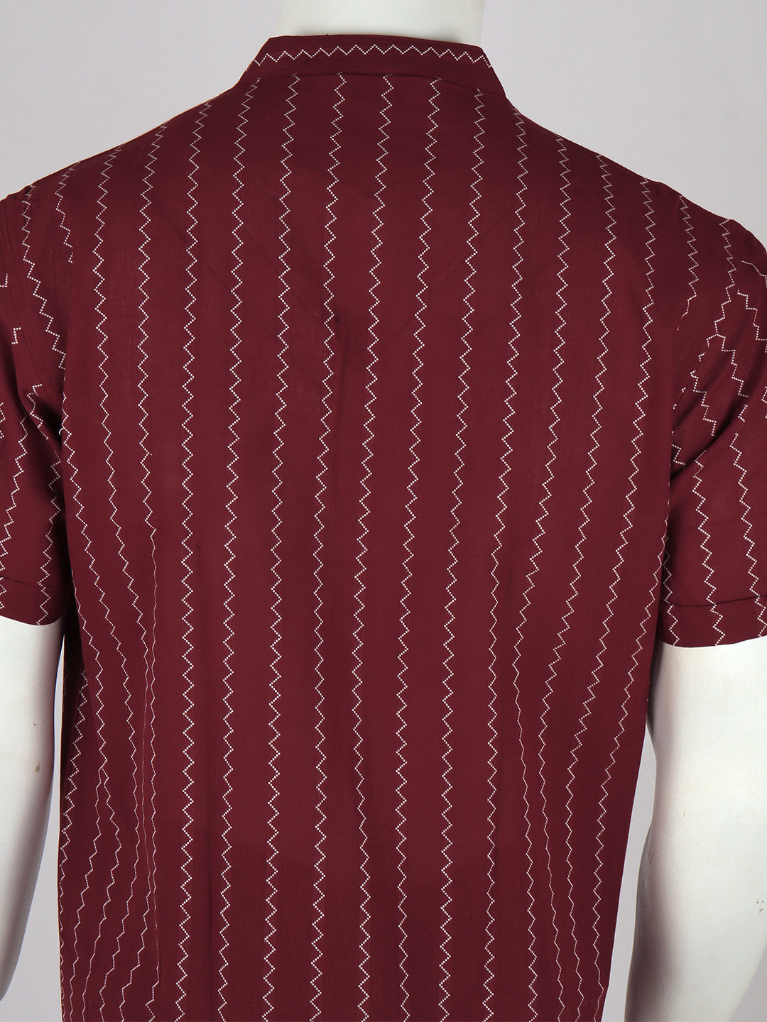 Men Cotton Short Length Striped Pocket Kurta Red PC34