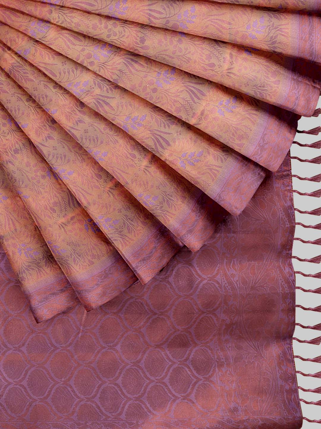 Women Peach with Purple Art Silk Printed Saree ASS67