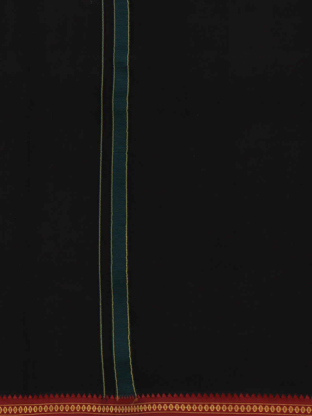 Men Cotton Blend Single Layer Black Dhoti with Mayilkhan Border Slokam (4 Way Dhoti )