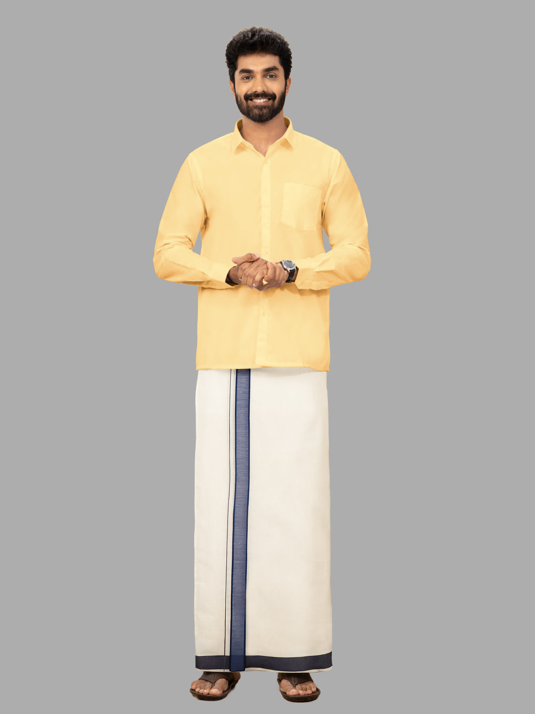 Mens Navy Fancy Border Kora Dhoti Lark Plain LP02