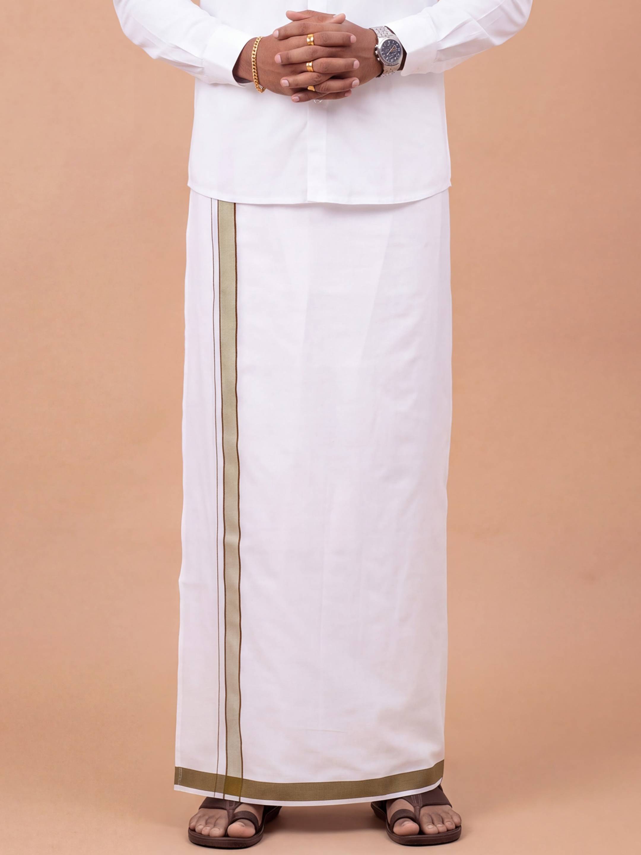 Single Layer Cotton Blend White Dhoti with Fancy Border - WP21