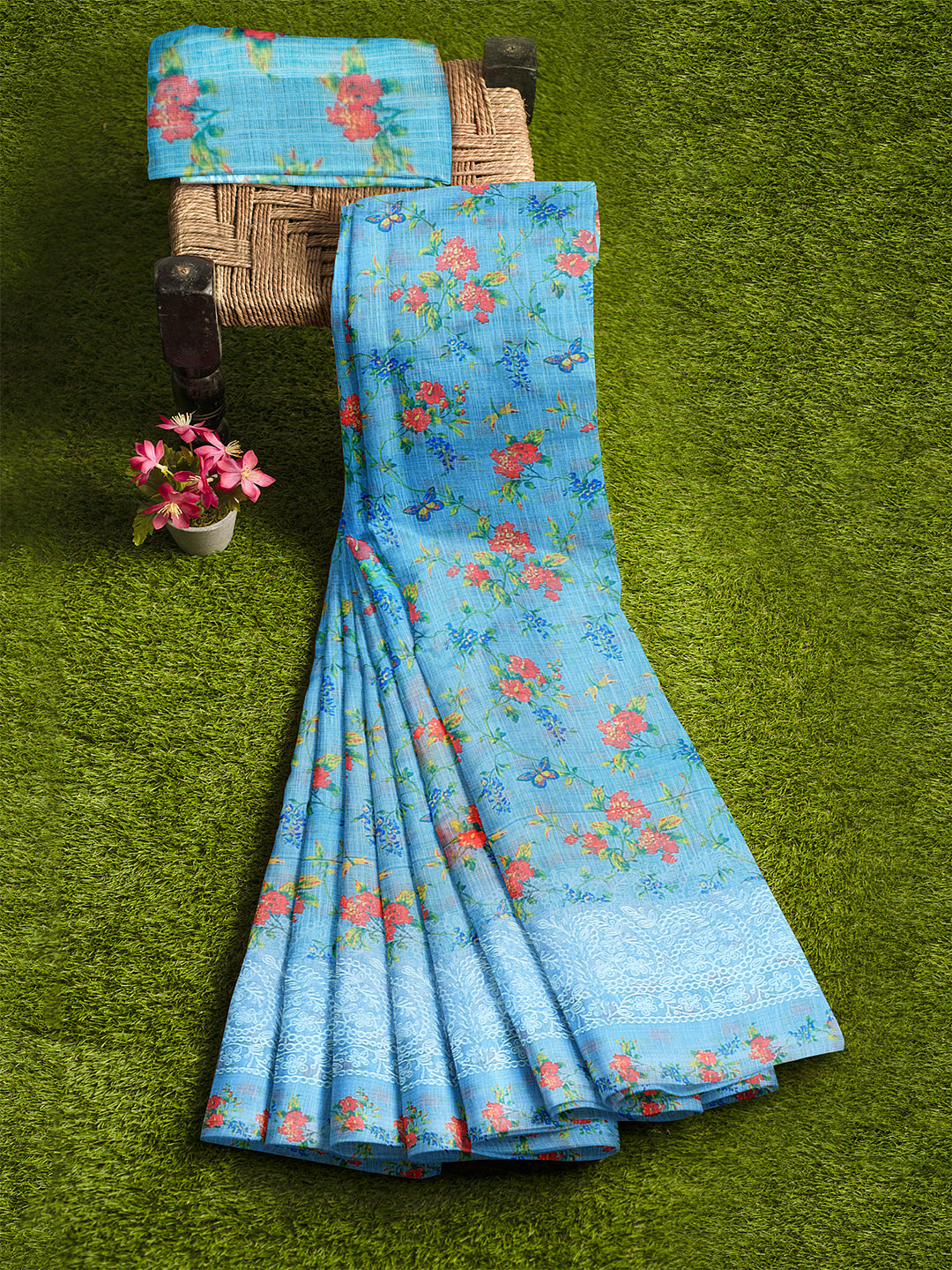 Couple Combo Shirt & Dhoti Set with Saree Blue SL209