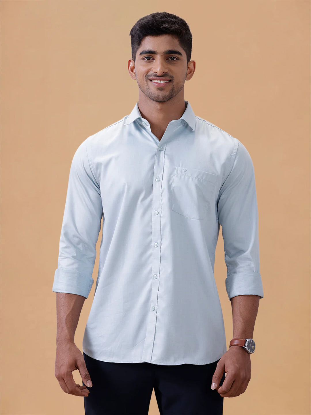 Cotton Rich LT Teal Blue Regular Fit Shirt T61 AKT4