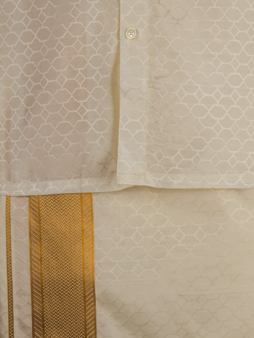 Men Art Silk Cream Self Design Shirt & Dhoti Towel Set Parinayam Grand CRJD2