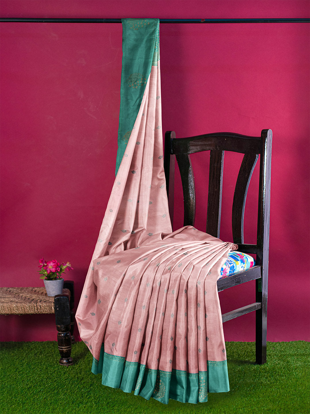Couple Combo Shirt & Dhoti Set with Saree Copper Tone ASS98