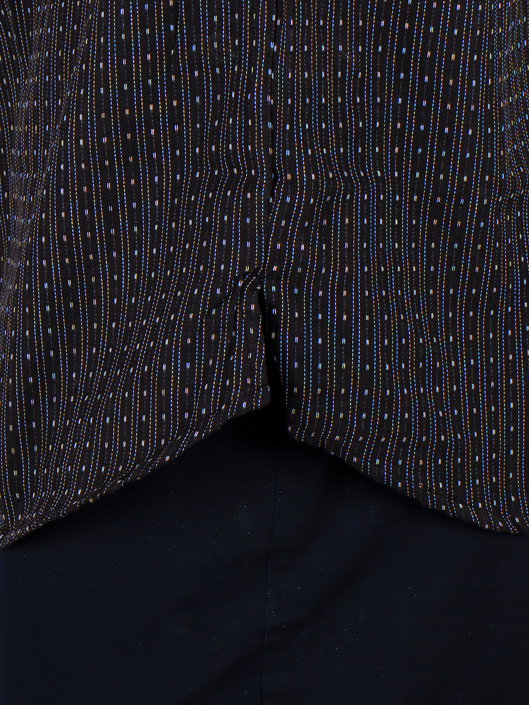 Men Cotton Short Length Stripes Pocket Kurta Black RJ31
