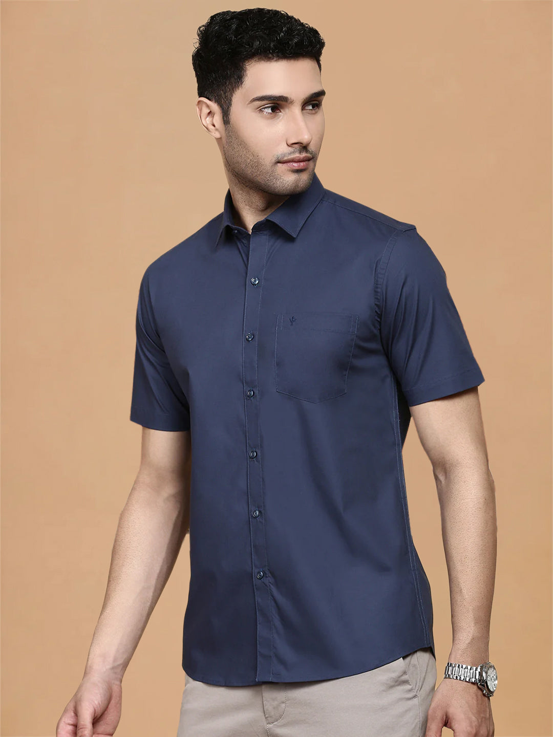 Cotton Spandex Navy 2 Way Stretch Smart Fit Shirt LY4