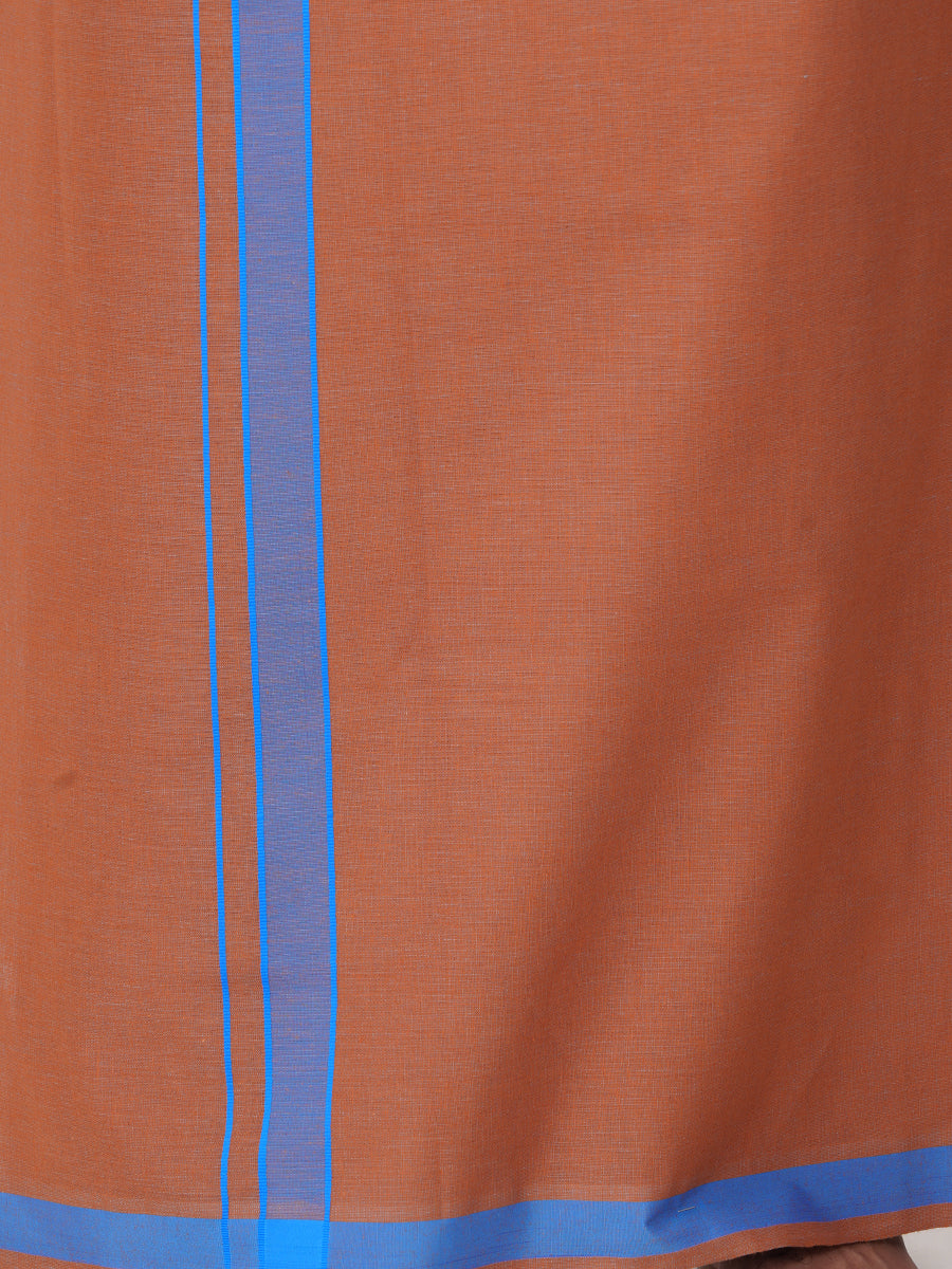 Mens Dark Kaavi Dhoti with Blue Fancy Border My Trend Colour 3-Zoom view