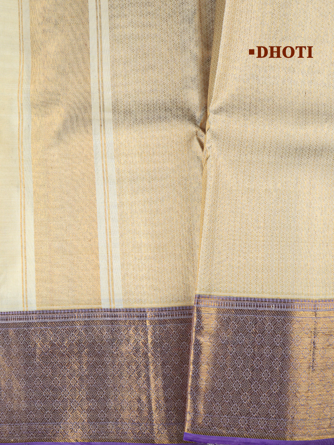 Men Premium Pure Silk Dhoti & Towel Set with 6" inch Gold Jari Border Amirtham AM9