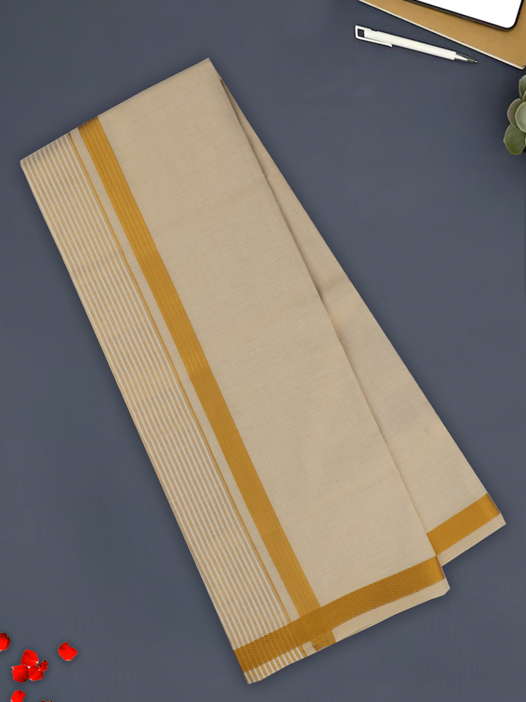 Mens Premium Fancy border Dhoti and Shirt Fabric Celebrity Delight Gold