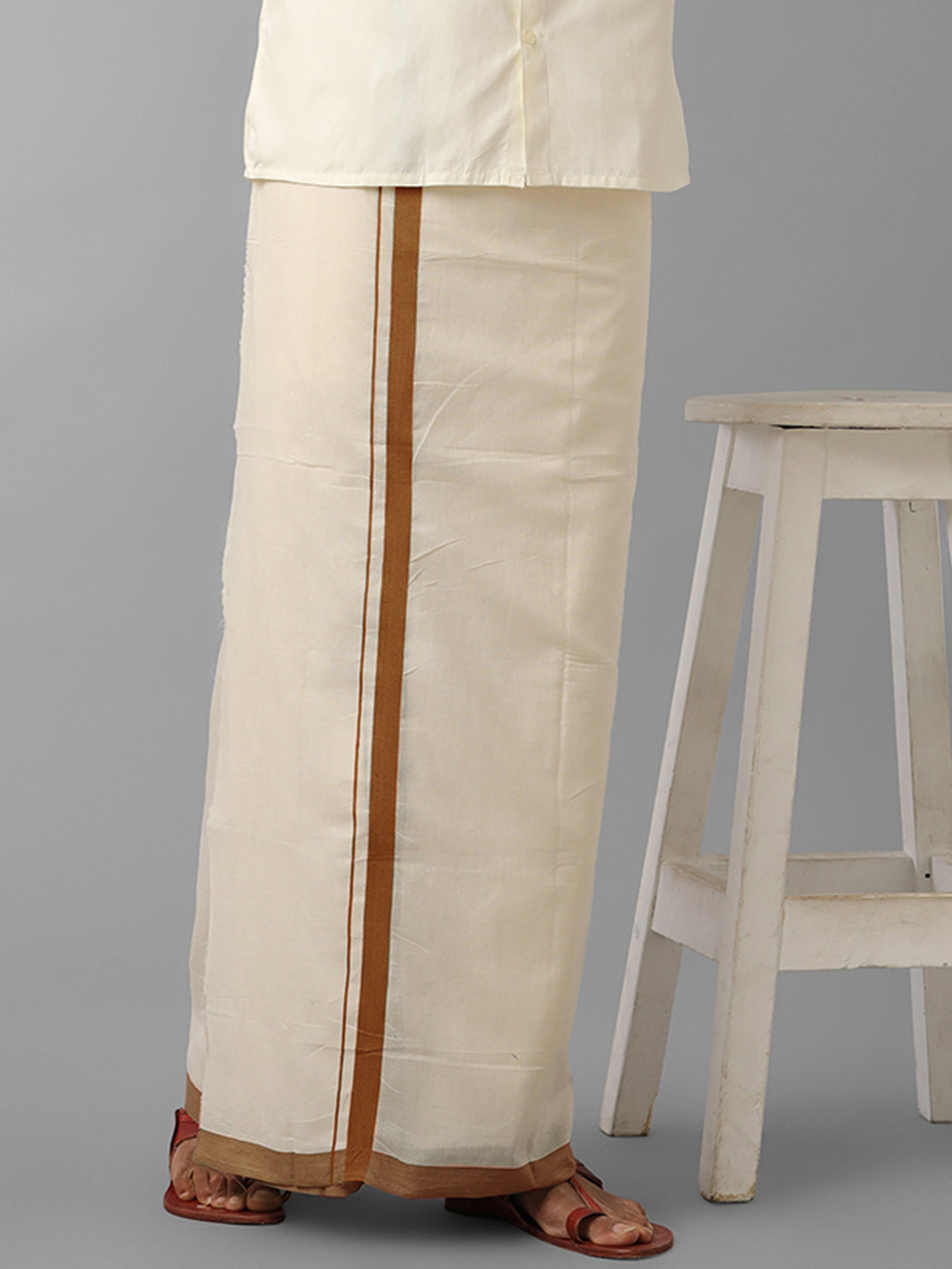 Men Mustard Border Double Layer Kora Dhoti VKS02