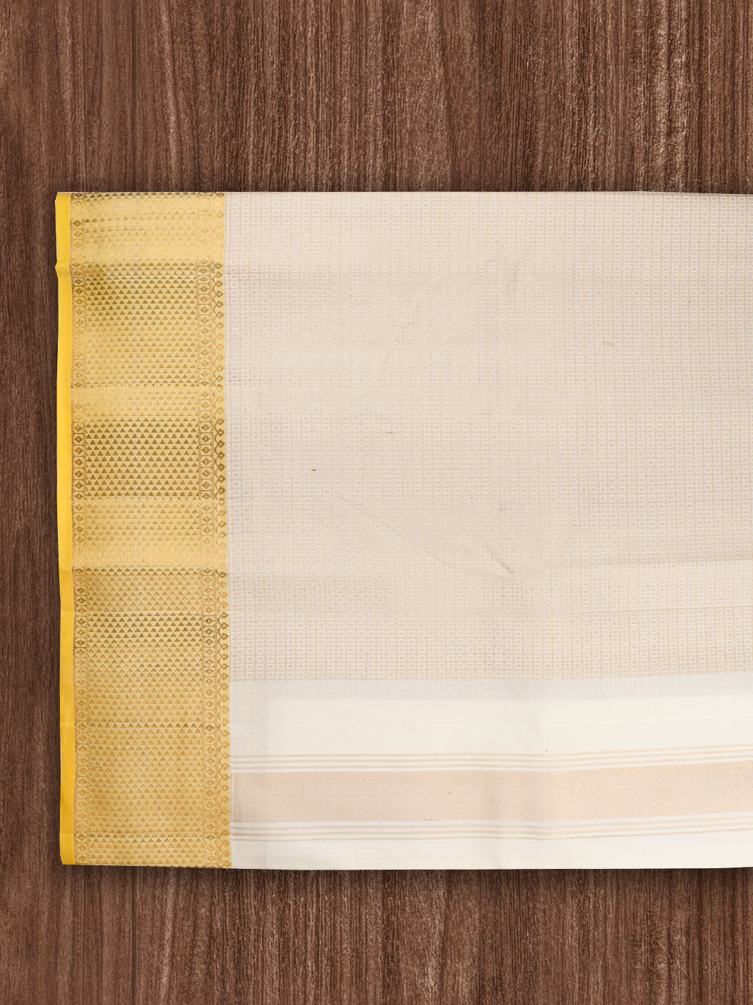 Men Premium Pure Silk Dhoti & Towel Set with 6" inch Gold Jari Border Amirtham