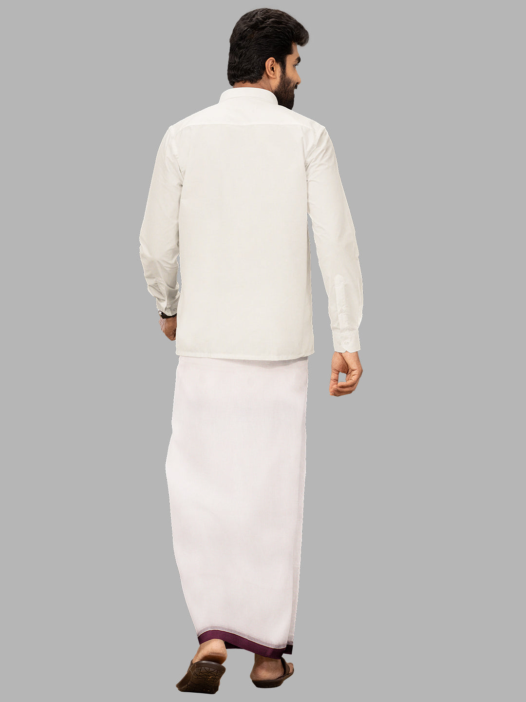 Men Maroon Fancy Border Double Layer White Dhoti RP6