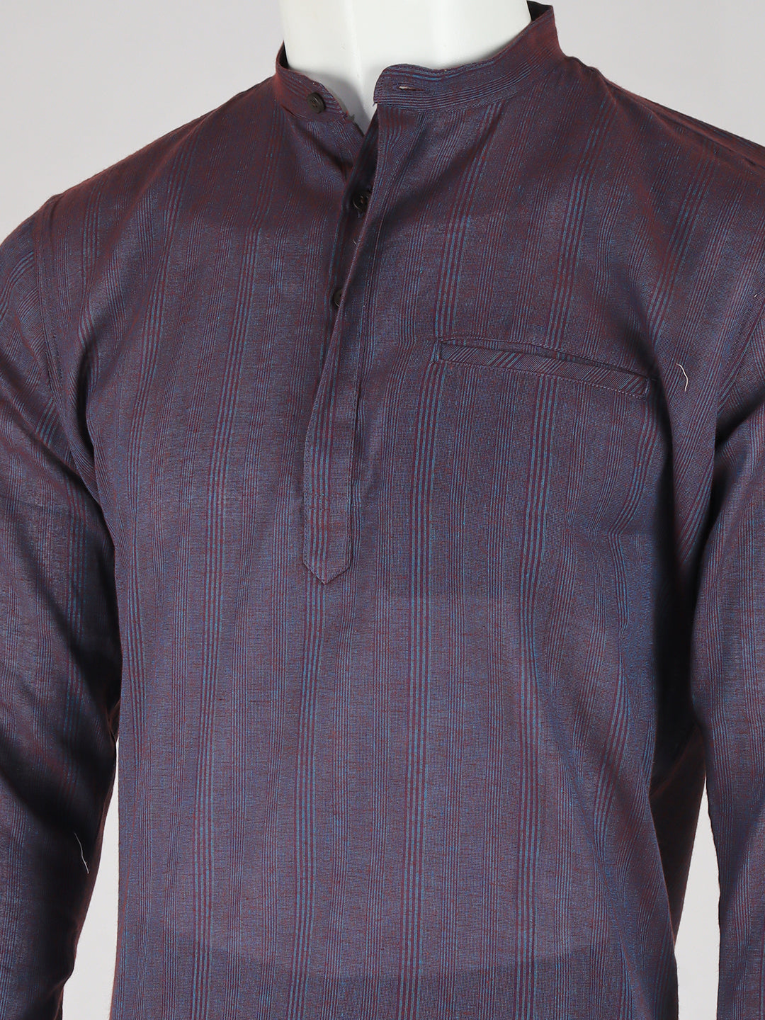 Men Cotton Short Length Striped Pocket Kurta Dark Purple RJ50