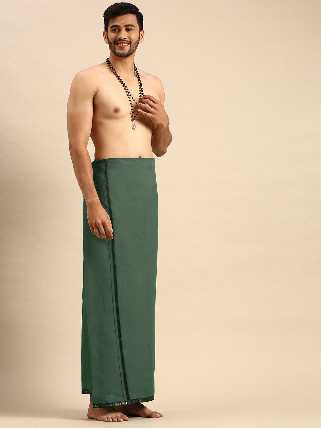 Mens Color Dhoti With Big Border Mercury Grey-Side view