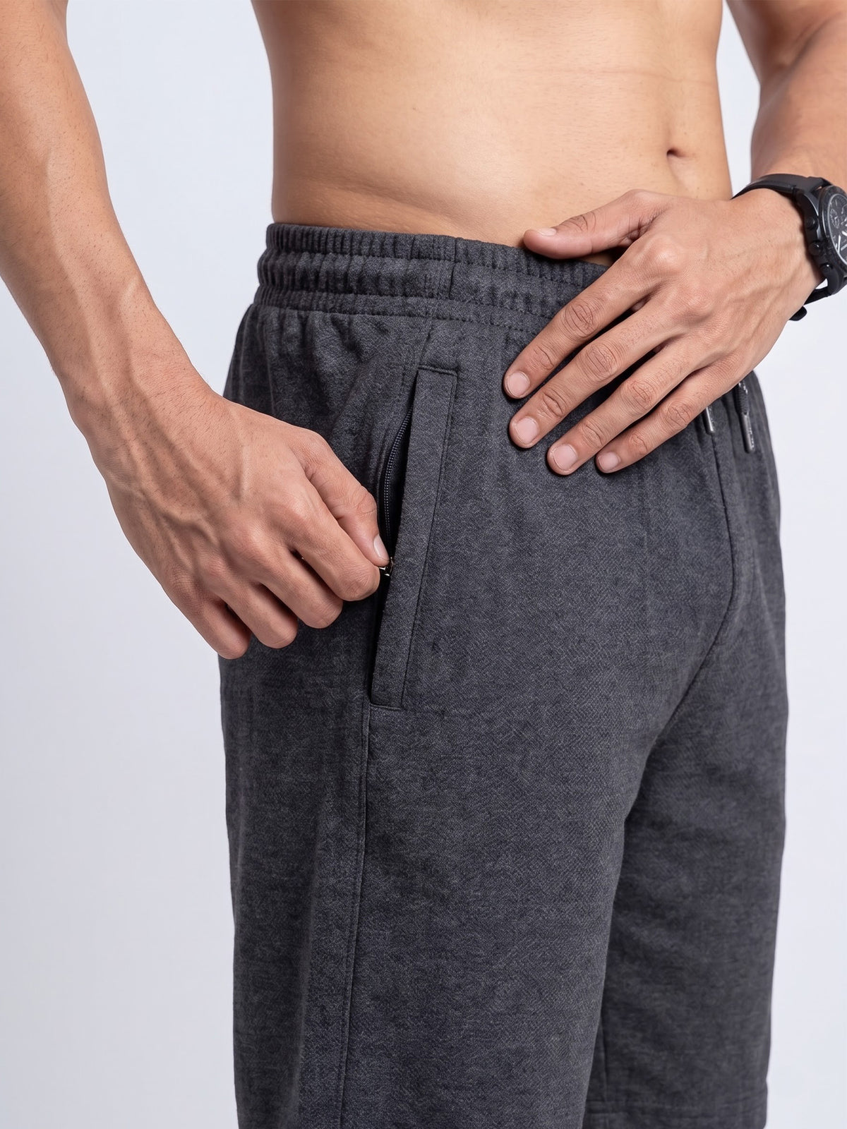 Cotton Rich Aeroflex Structured Charcoal Melange Shorts AFS5
