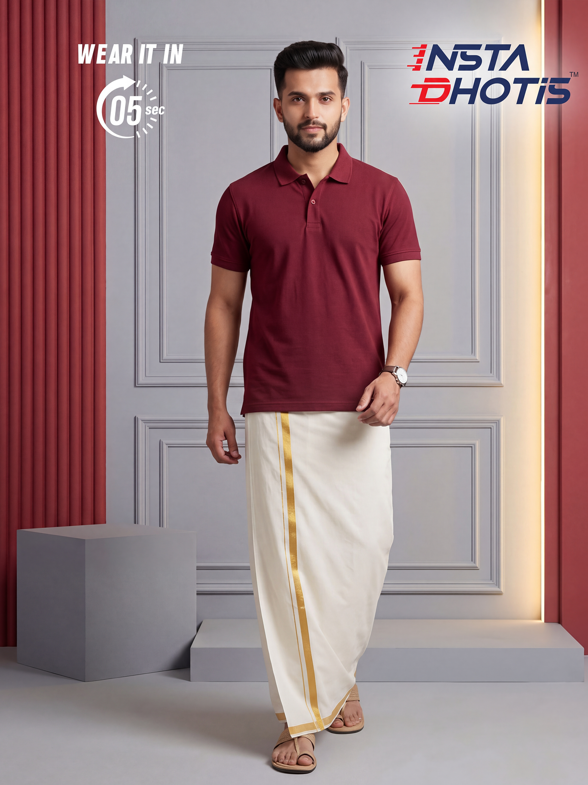 Ramraj Genxt Insta Dhoti for Men - Cream | Ready-to-Wear Dhoti in 5 Seconds