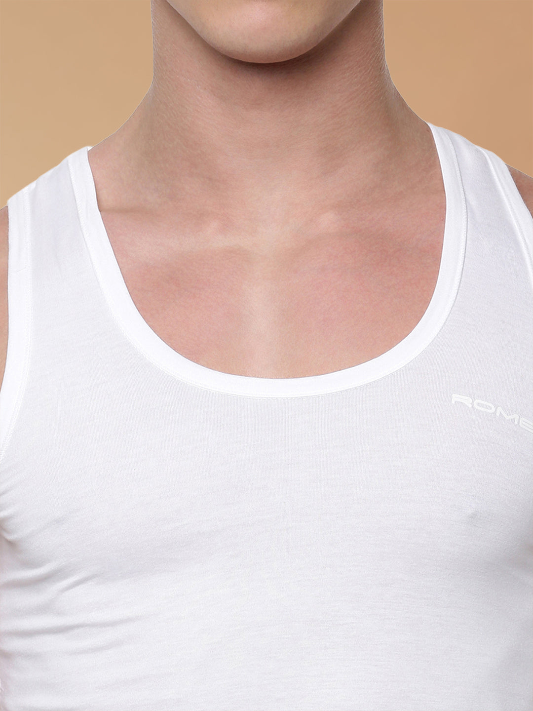 100 % Combed Cotton White Vest Rise Up RN Plus Size (Pack of 2)